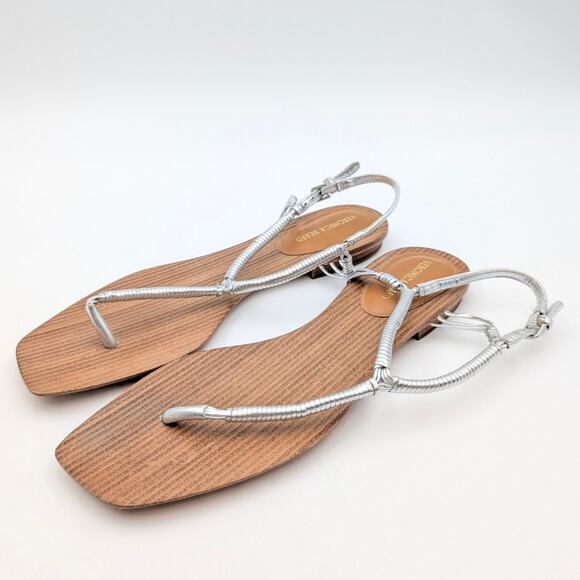 Veronica Beard Amelia Metallic Thong Slingback Sandals Silver Size US7.5M EU38 - Picture 1 of 9
